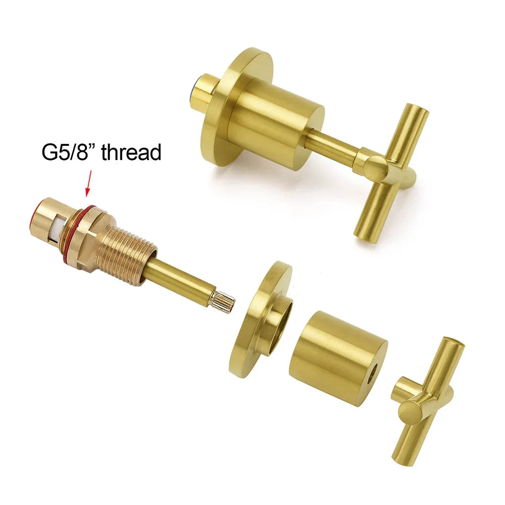 Brushed Gold Shower 1/4 Turn Twin Taps Basin Bath Spout Hot Cold Water Mixer Set