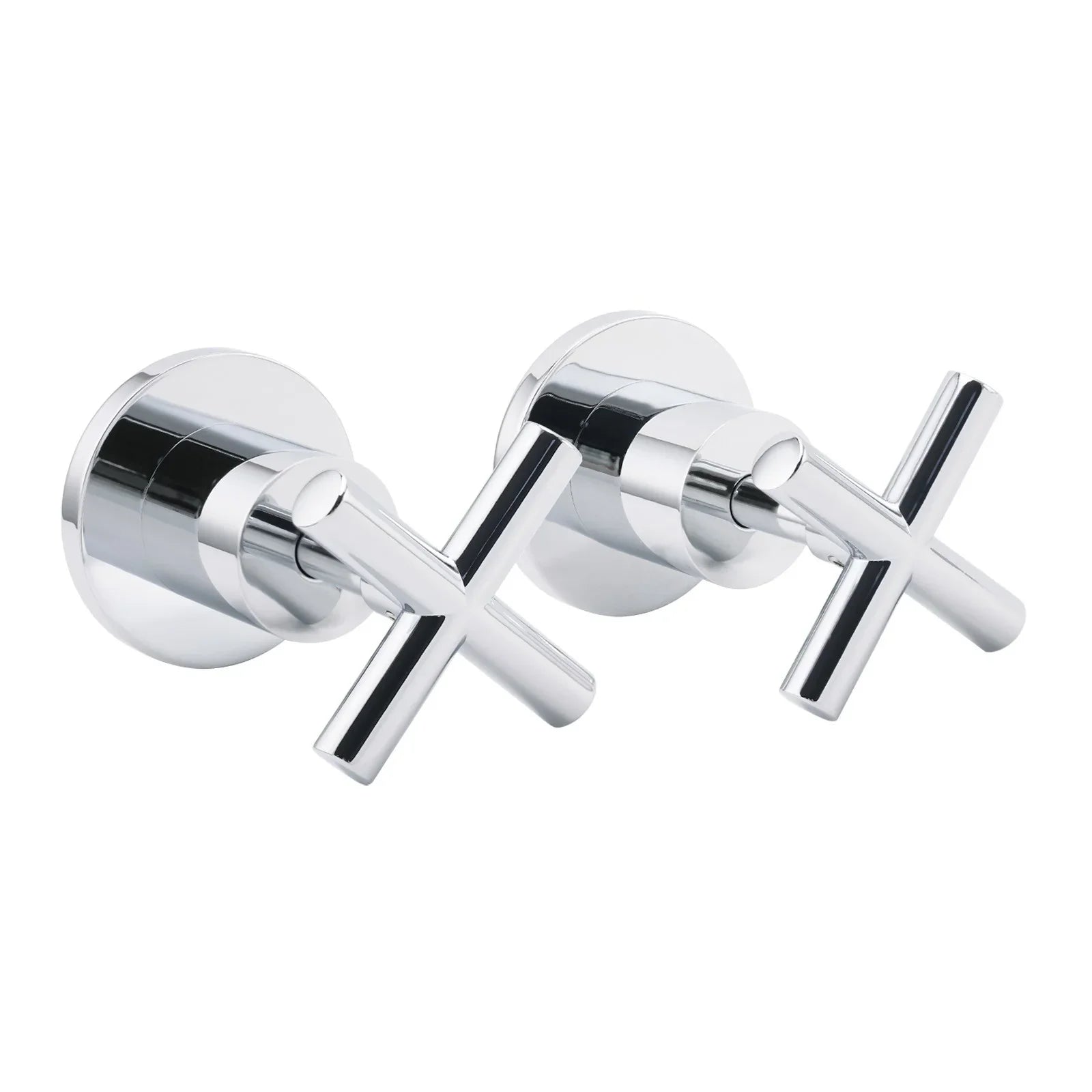 Mirror Chrome 1/4 Turn Twin Taps Hot Cold Water Control Mixer For Bath Spout Set