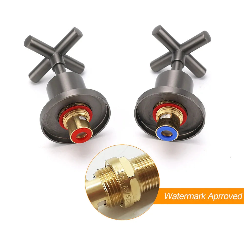 Gun Metal Shower 1/4 Turn Twin Taps Pair Bath Spout Hot Cold Water Mixer Valve