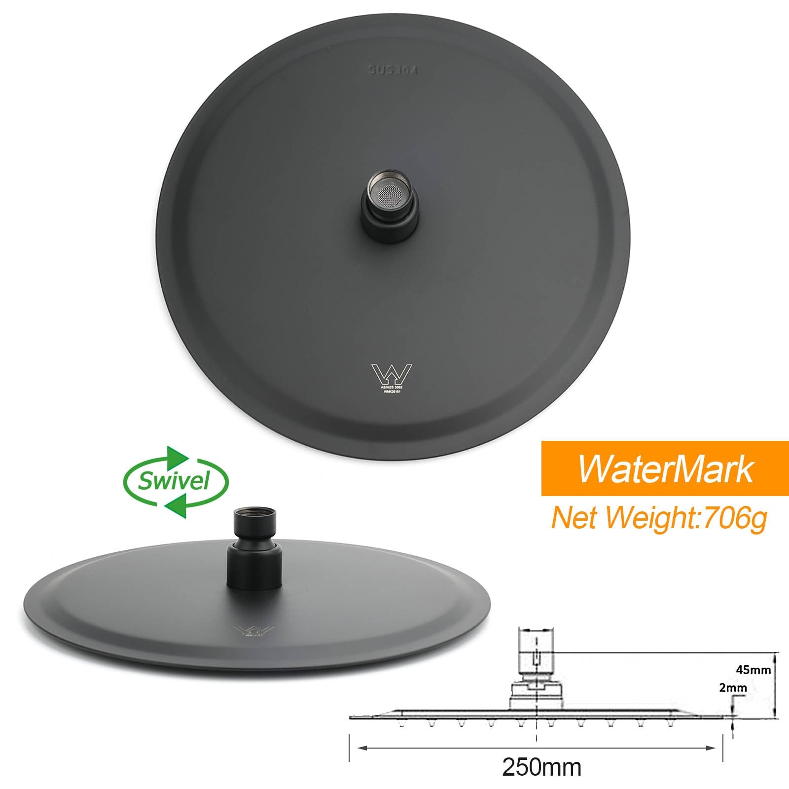WELS Matte Black 316SUS Dual Shower Set Outdoor Bath System Rainfall 10