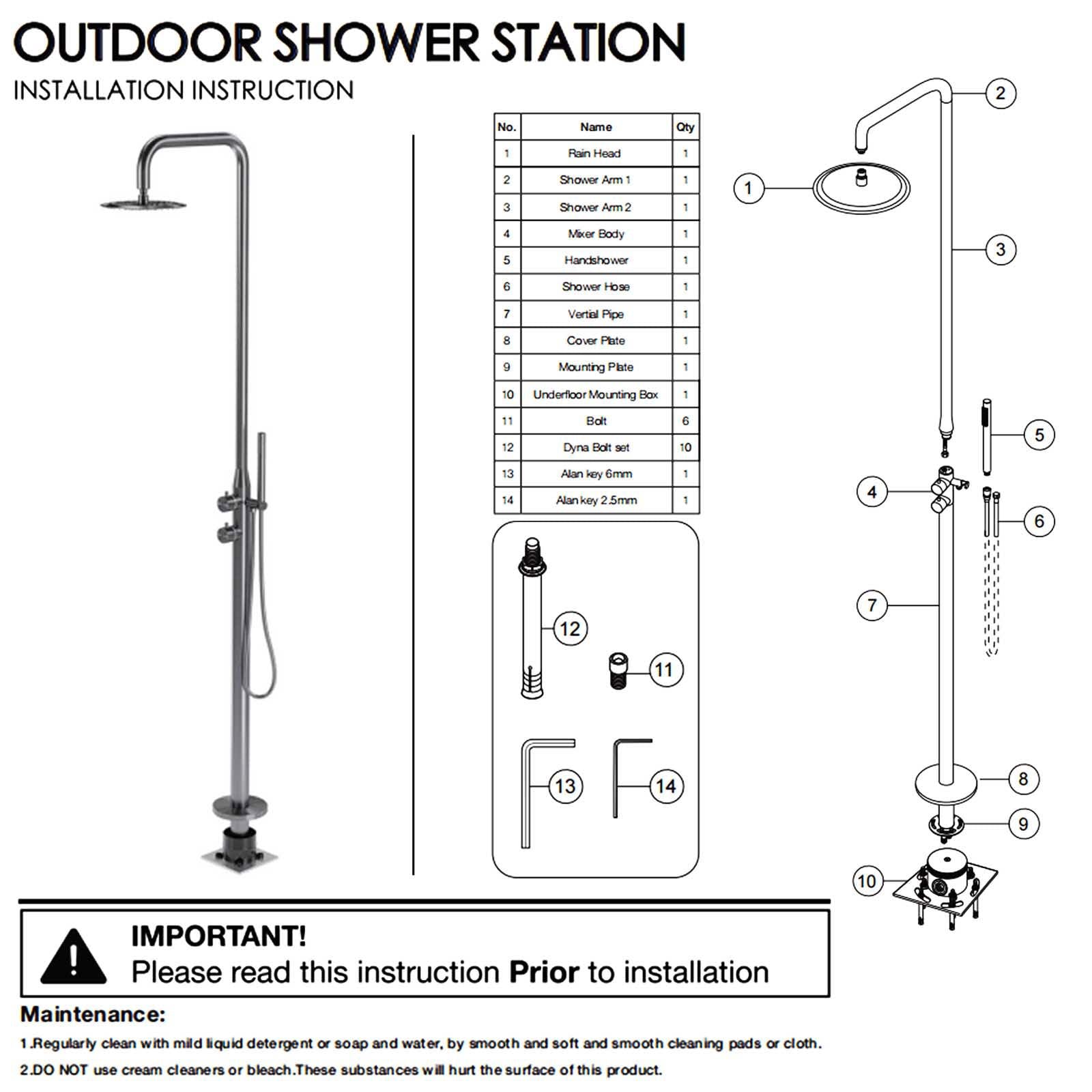 WELS Matte Black 316SUS Dual Shower Set Outdoor Bath System Rainfall 10