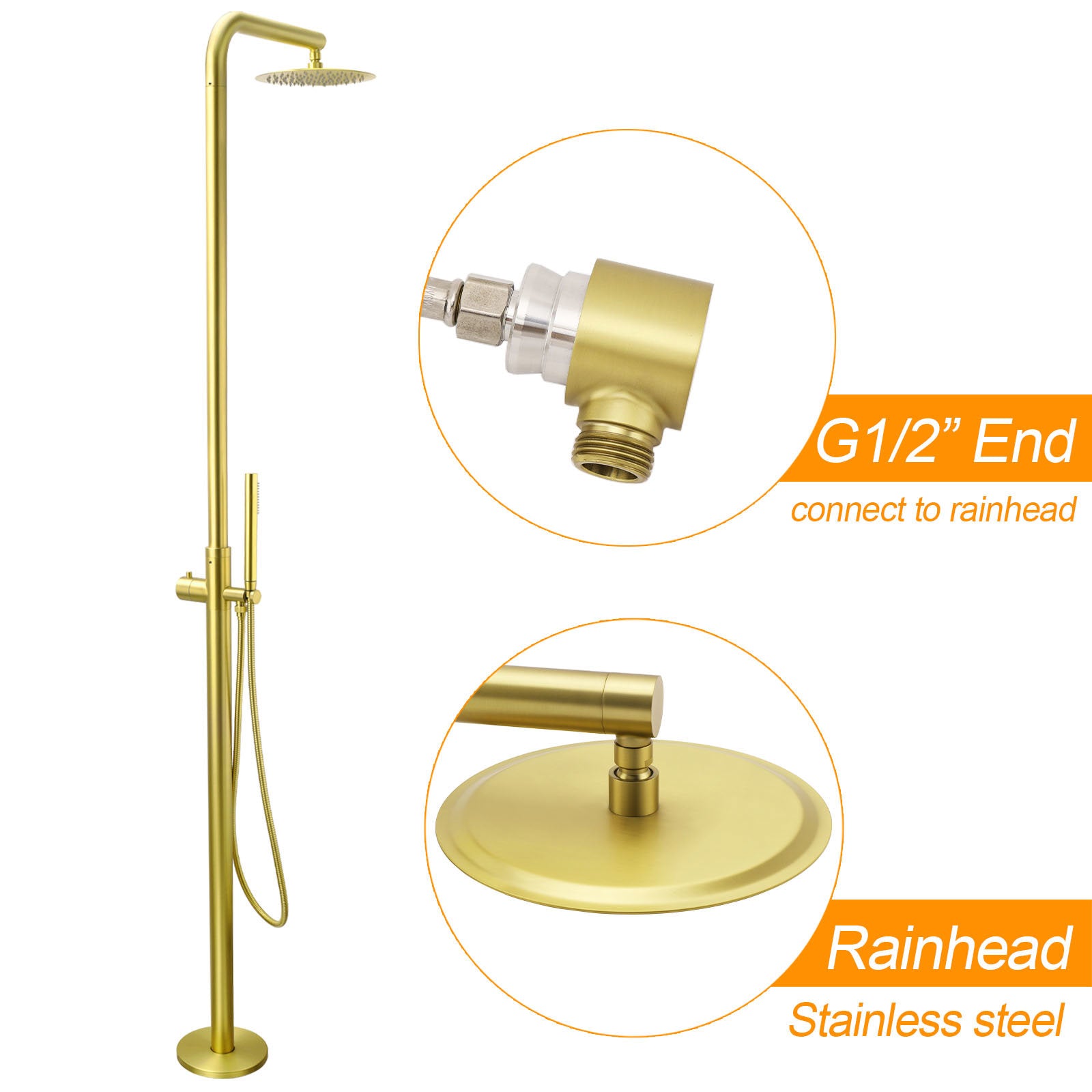 WELS Brushed Gold Twin Shower Handset Combo Set Outdoor Washing 10" Head 316 SUS