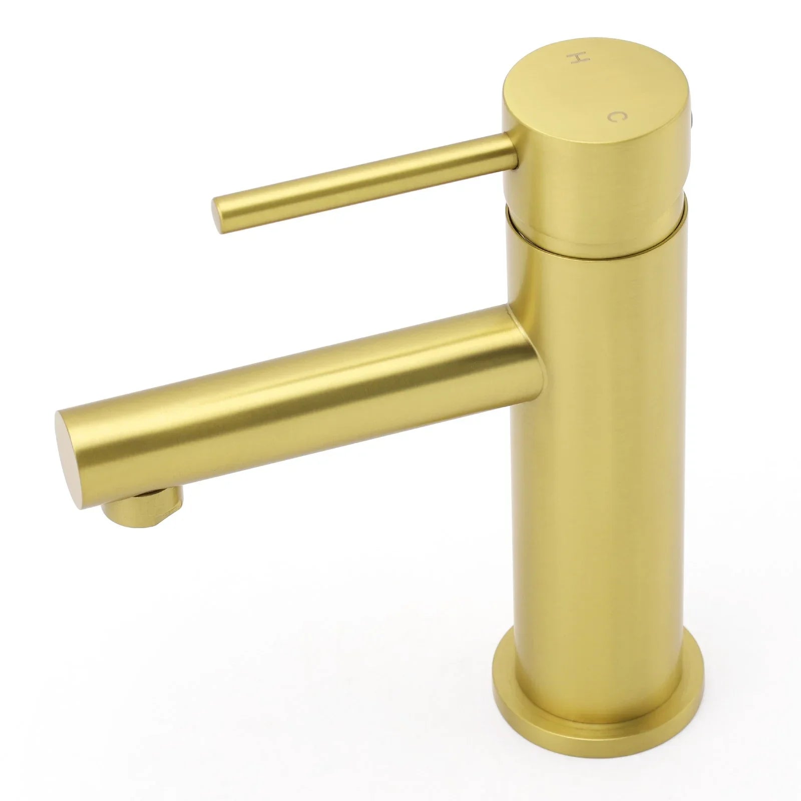 Brushed Gold Round Bathroom Basin Mixer Laundry Vanity Sink Faucet Lever Tapware