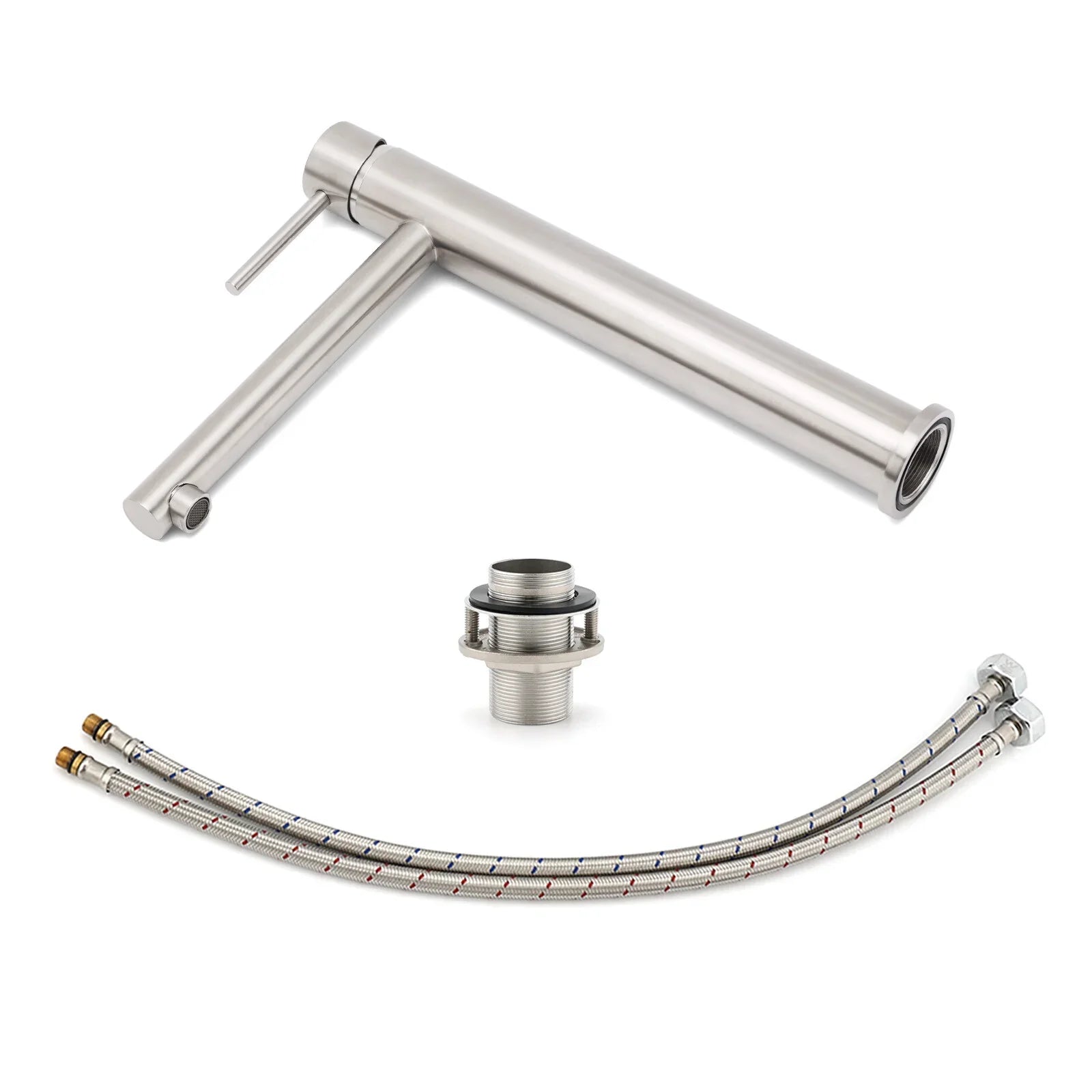 Brushed Nickel Classic Round Bathroom Basin Straight Spout Mixer Sink Faucet Tap