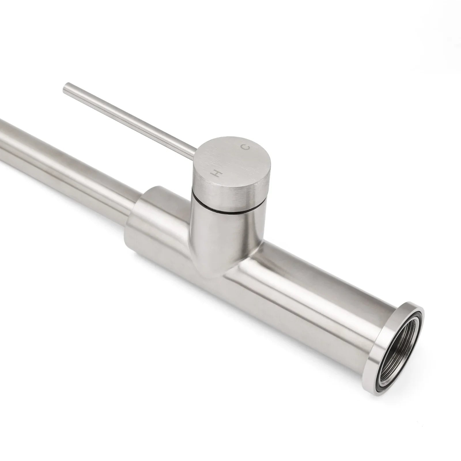 Brushed Nickel 435mm Tall Slim Round Kitchen Laundry Sink Mixer Faucet Tap Spout