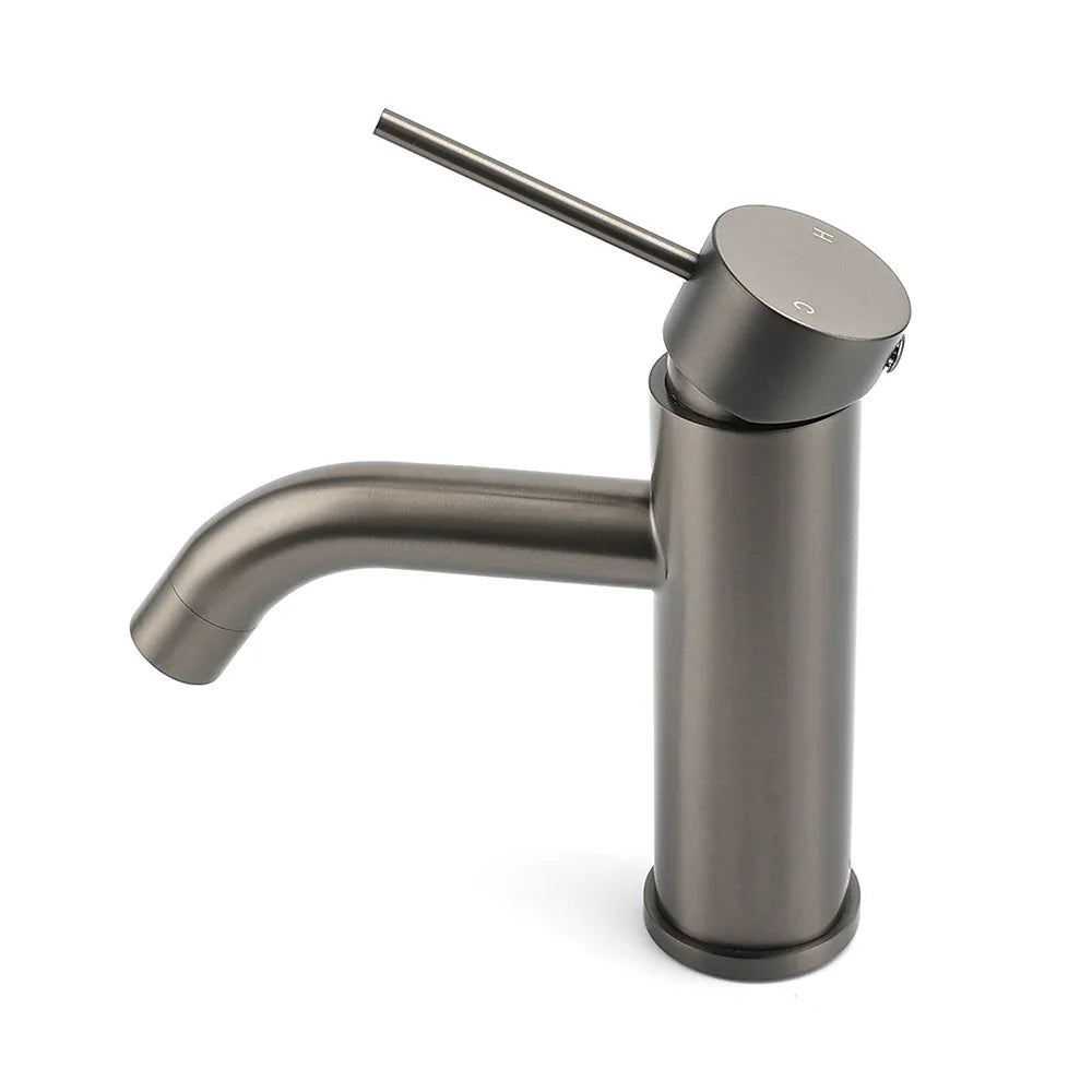 WELS Gun Metal Grey Kitchen Laundry Round Basin Mixer Vanity Sink Faucet Tap Set