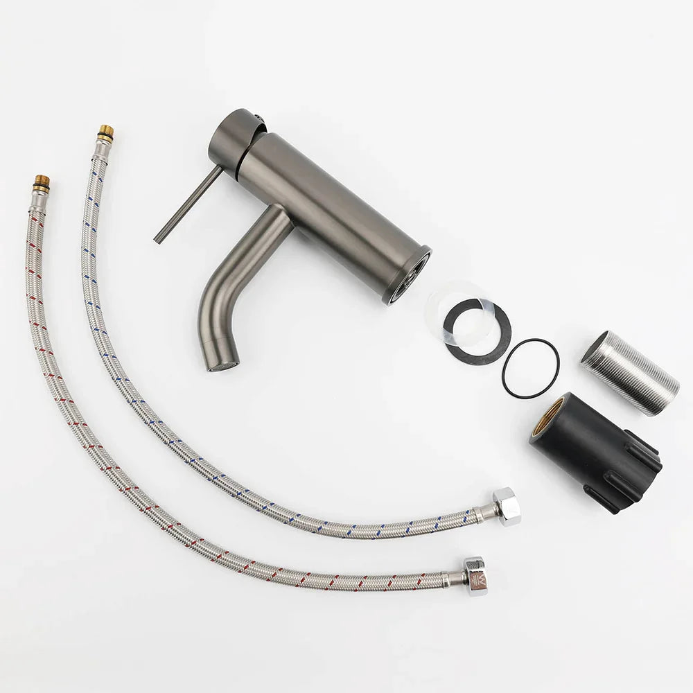 WELS Gun Metal Grey Kitchen Laundry Round Basin Mixer Vanity Sink Faucet Tap Set