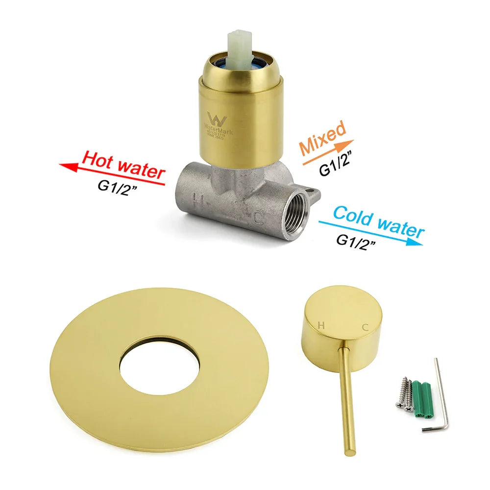 Watermark Brushed Gold Round Bathroom Shower Hot Cold Mixer Ceramic Cartridge OZ