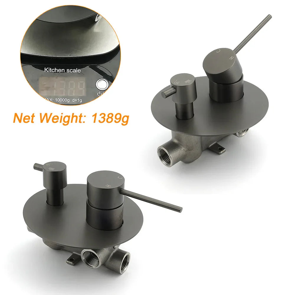 Gun Metal Gray Round Shower Mixer 2 Way Diverter For Bath Twin Shower Watermark