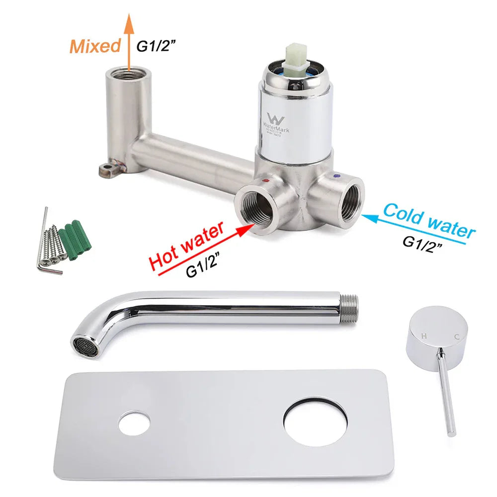 WELS Chrome Round Wall Mounted Basin Vanity Mixer Bath Tub Bubble Faucet Spout