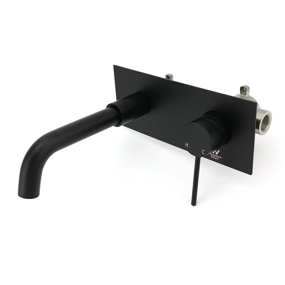 Matt Black Round Basin Mixer Bathtub Wall Mounted Faucet Tap Laundry Spout Set
