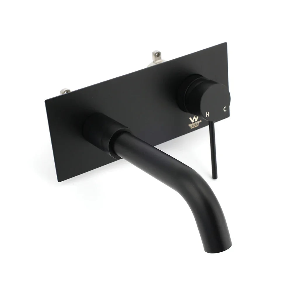 Matt Black Round Basin Mixer Bathtub Wall Mounted Faucet Tap Laundry Spout Set