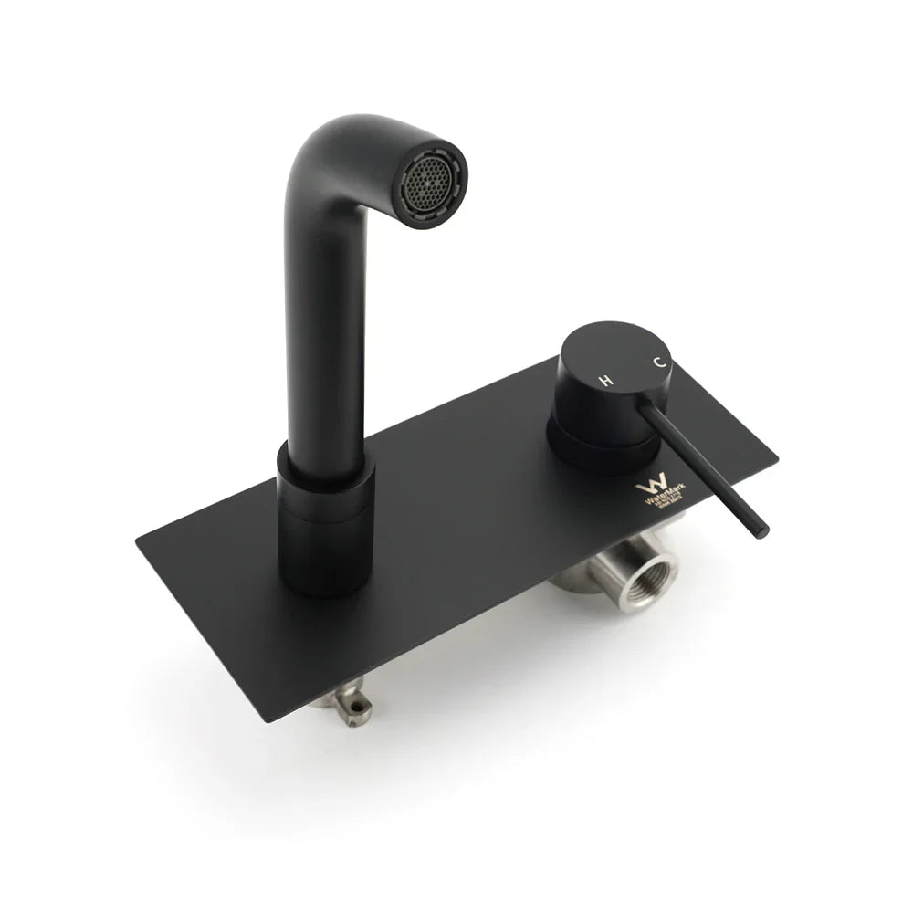 Matt Black Round Basin Mixer Bathtub Wall Mounted Faucet Tap Laundry Spout Set