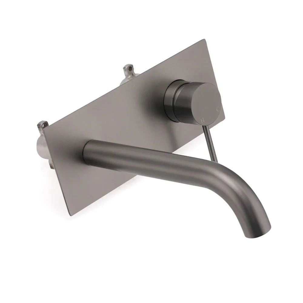 WELS Gun Metal Round Wall Basin Mixer Vanity Sink Tap Hot Cold Faucet Spout
