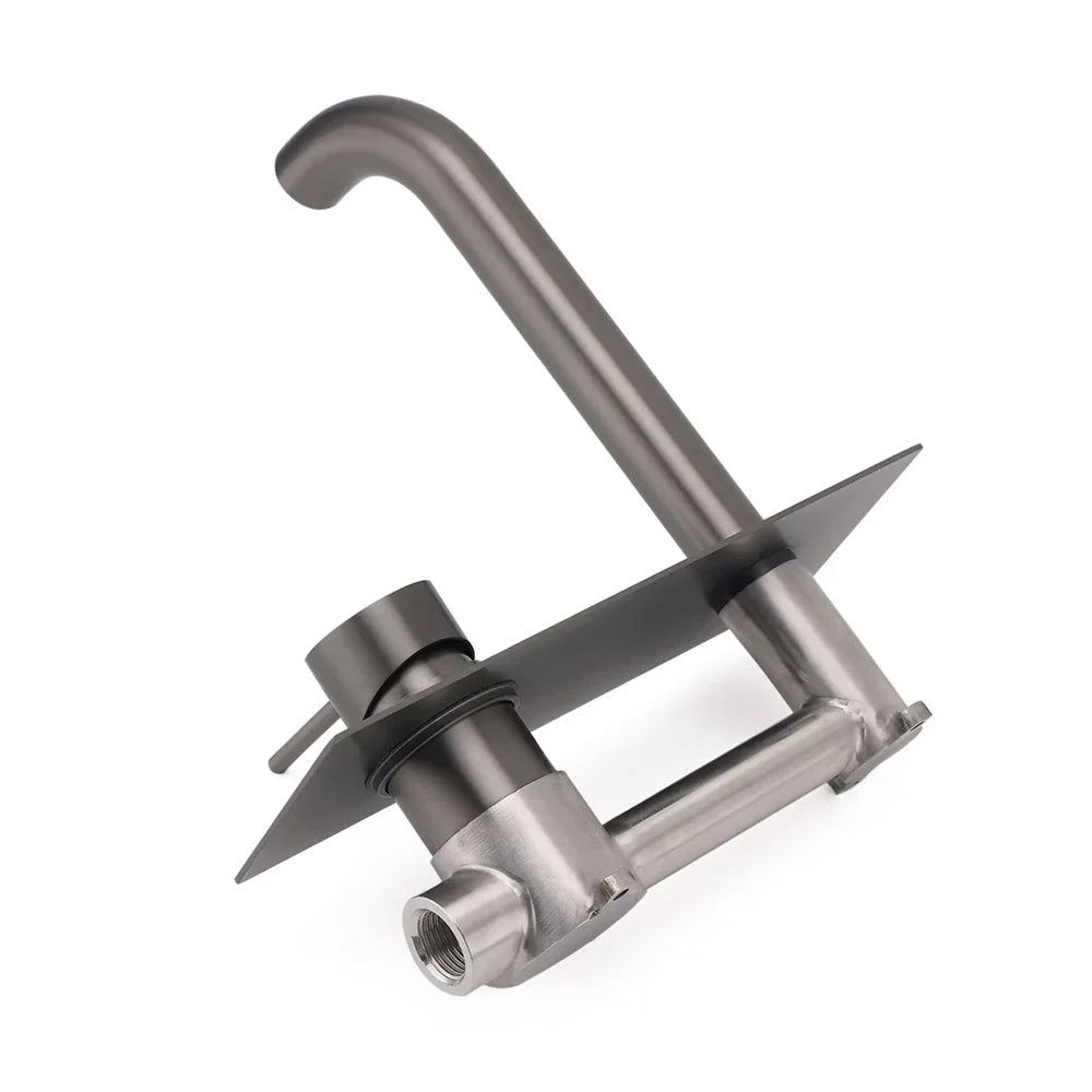 WELS Gun Metal Round Wall Basin Mixer Vanity Sink Tap Hot Cold Faucet Spout