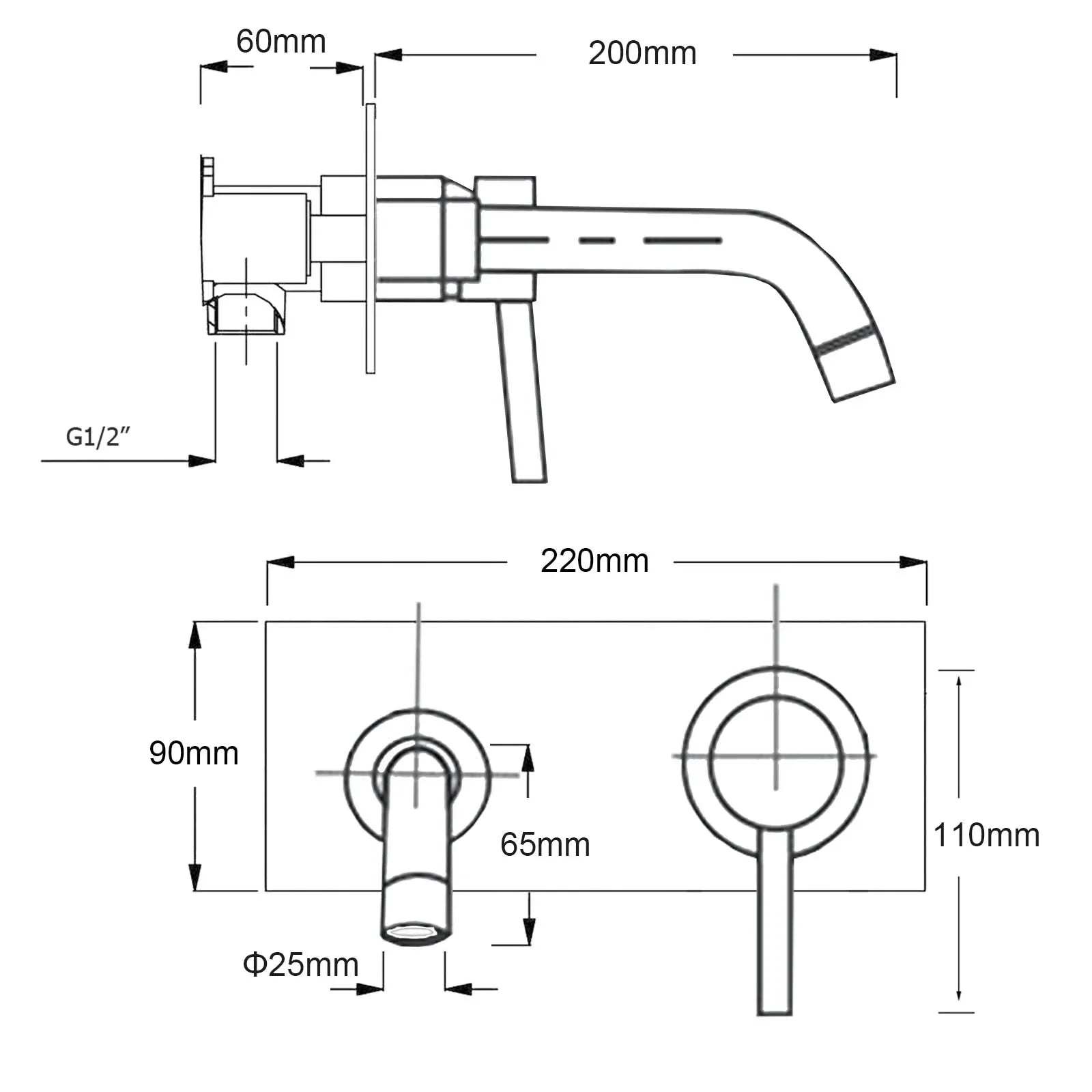 WELS Round Wall Mounted Basin Vanity Mixer Bath Tub Faucet Spout Brushed Nickel