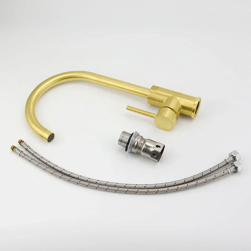 Brushed Gold Stainless Steel Kitchen Mixer Tap with 360° Swivel Spout