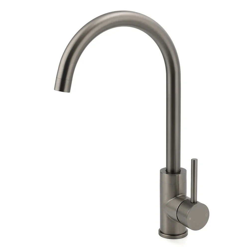 Gun Metal Round Kitchen Mixer Sink Tap 360° Swivel Laundry Basin Faucet Spout Set