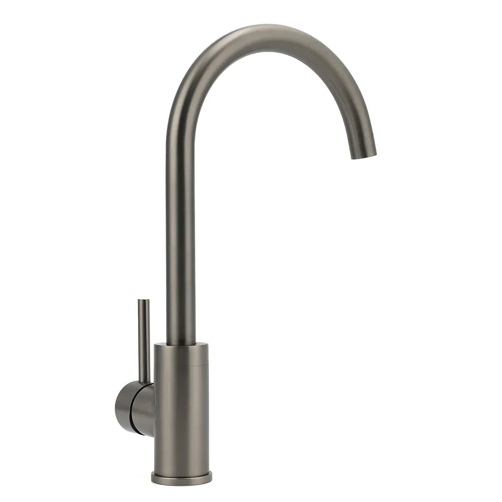 Gun Metal Round Kitchen Mixer Sink Tap 360° Swivel Laundry Basin Faucet Spout Set