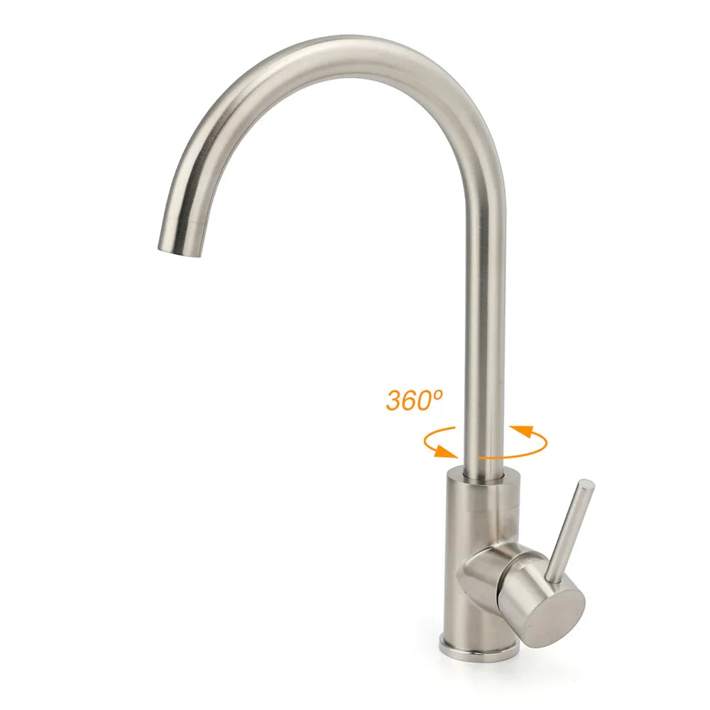 WELS Kitchen Laundry Swivel Sink Mixer Faucet Tap Spout Stainless Steel Brushed
