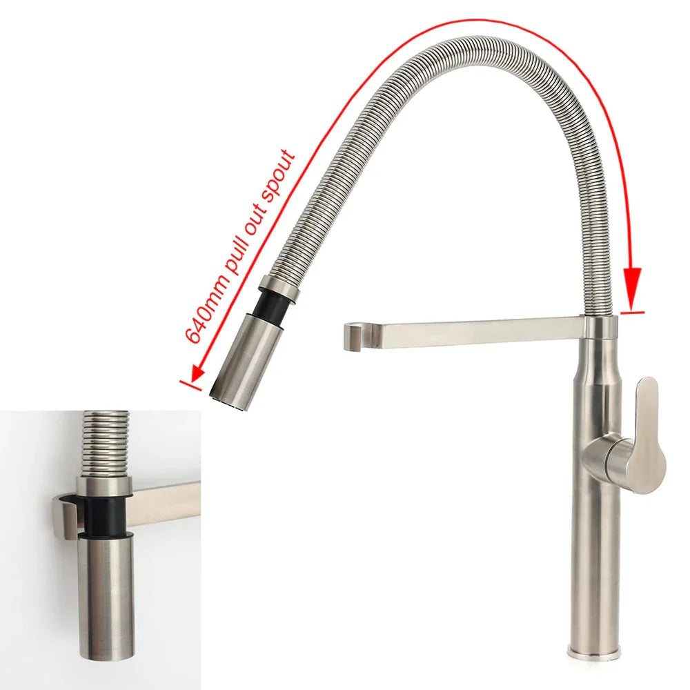 Brushed Nickel Kitchen Sink Basin Mixer 360 Swivel Faucet Tap Pull Out Spout SUS