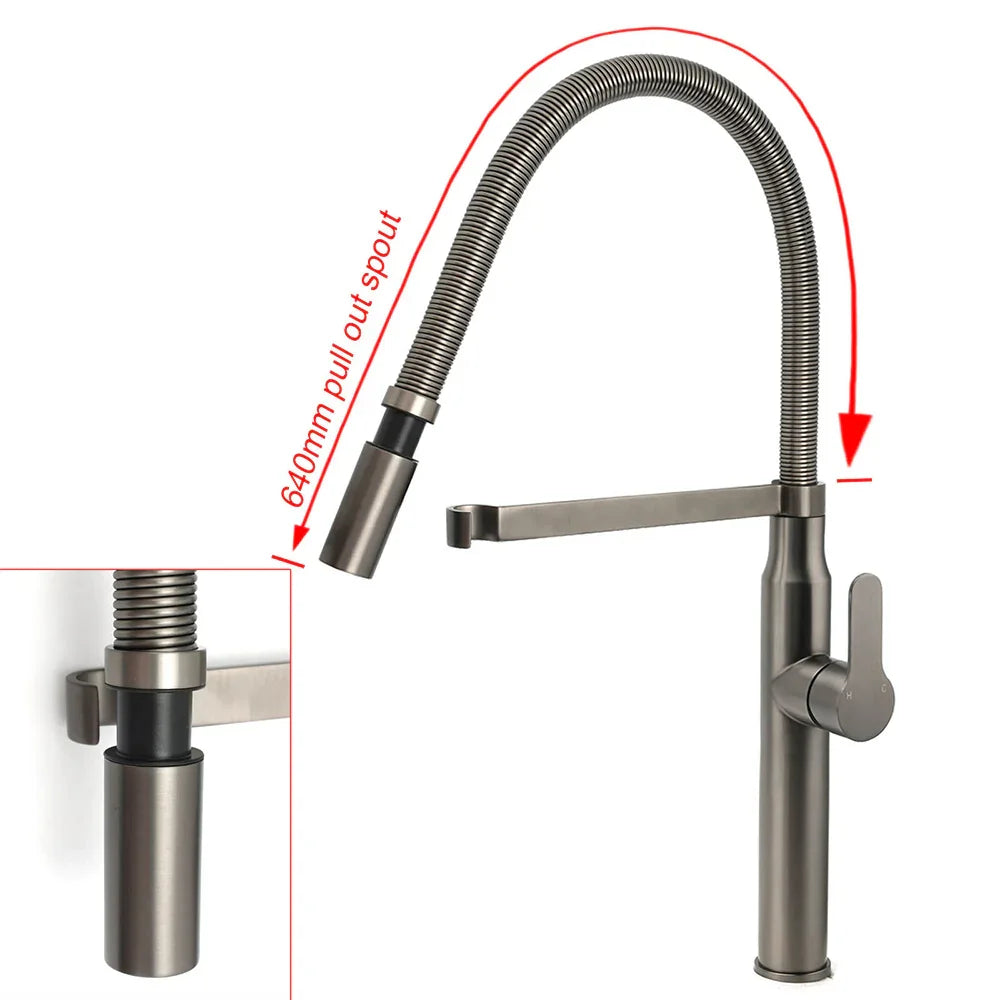 WELS Gun Metal Stainless Steel Pull Out Swivel Kitchen Mixer Sink Tap Spout Faucet
