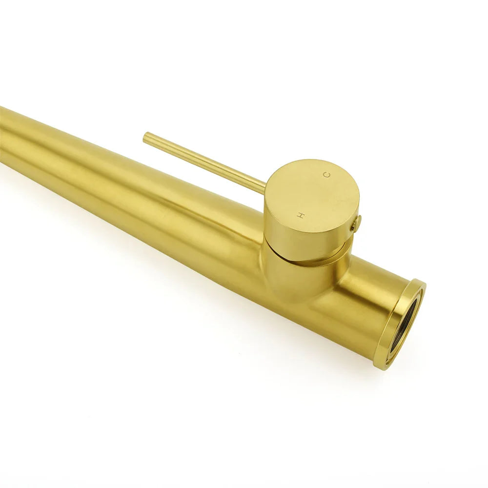 Brushed Gold Round Kitchen Mixer Sink Tap 360 Swivel Basin Laundry Faucet Spout