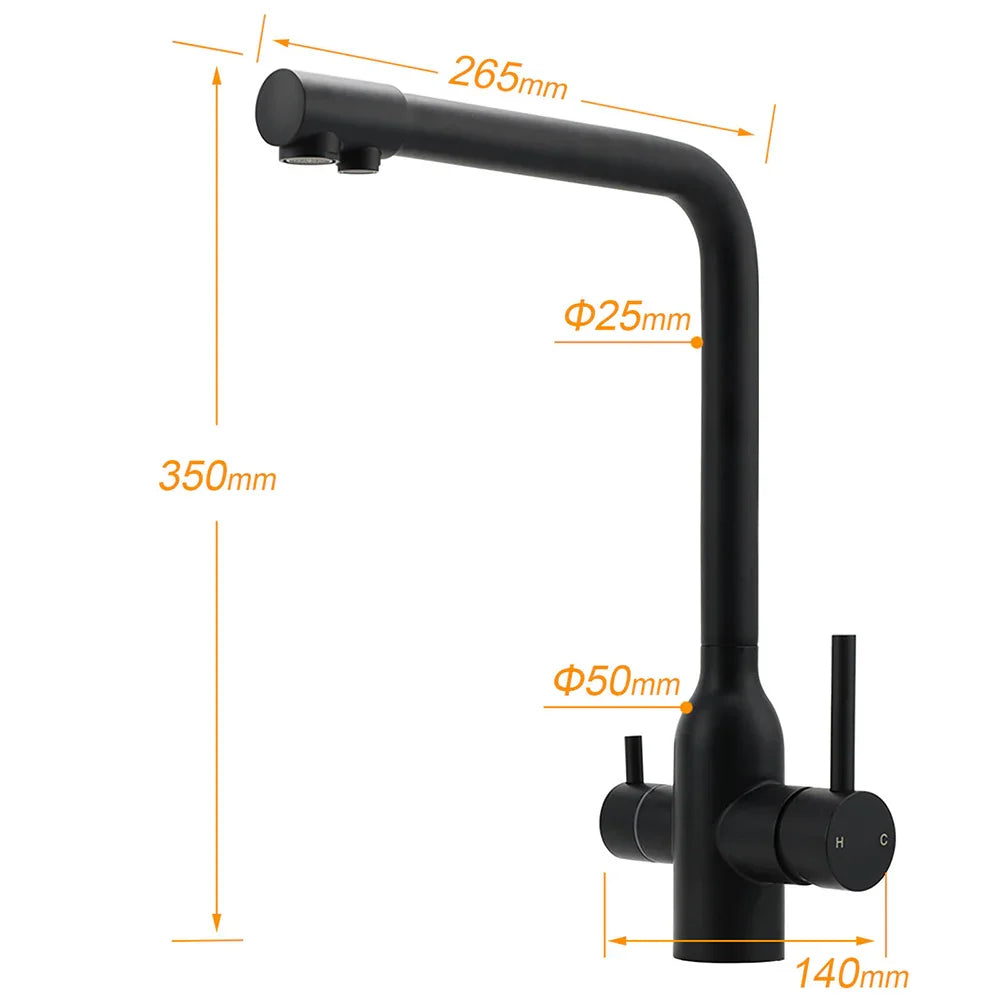 Matt Black 3 Ways Kitchen Mixer Tap Pury Water Sink Faucet 360 Swivel Spout Outlet