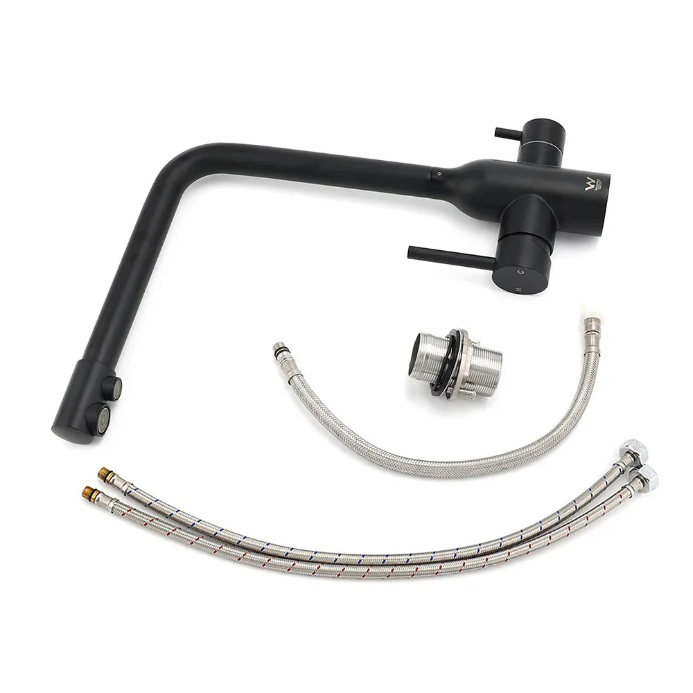 Matt Black 3 Ways Kitchen Mixer Tap Pury Water Sink Faucet 360 Swivel Spout Outlet