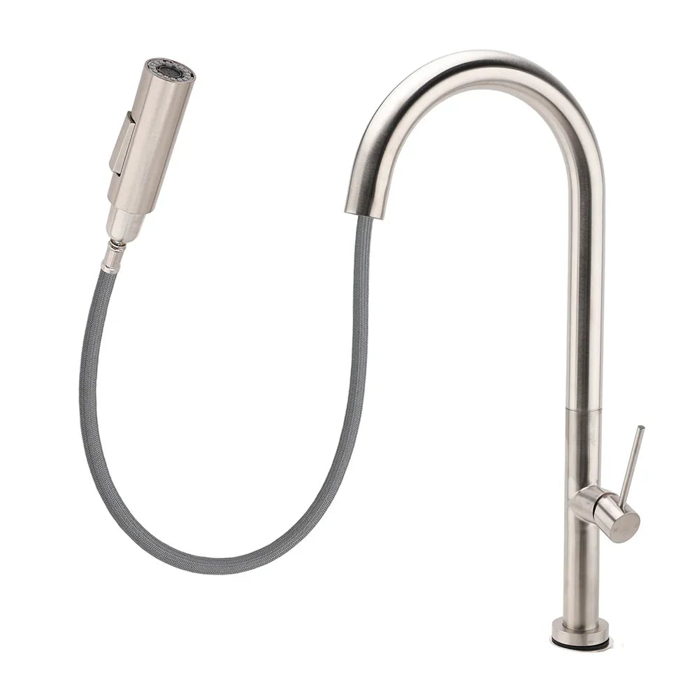 WELS Brushed Nickel Round Pull Out 2 Modes Spout Kitchen Sink Tap Laundry Mixer