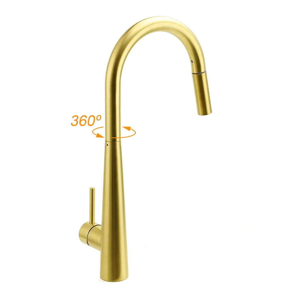 Brushed Gold Pull Out Kitchen Sink Tap Basin Mixer Faucet 2 Mode Spraying Spout