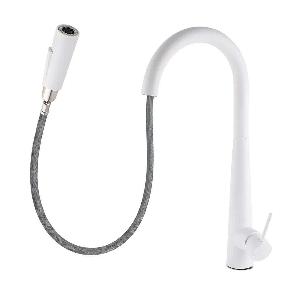 Matte White 2 Modes Spray Kitchen Mixer Pull Out Sink Tap Laundry Swivel Faucet
