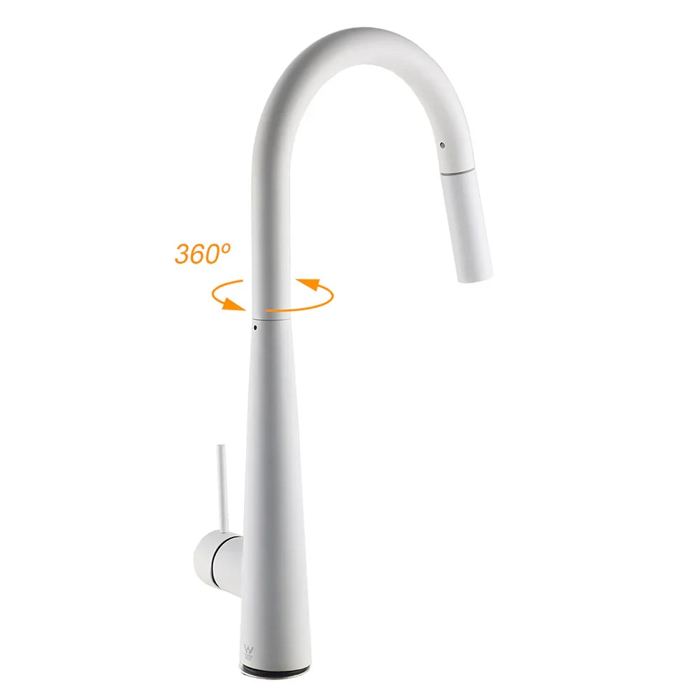 Matte White 2 Modes Spray Kitchen Mixer Pull Out Sink Tap Laundry Swivel Faucet