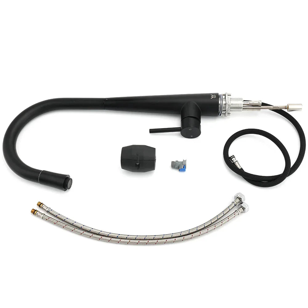 Matt Black Pull Out Long Hose Kitchen Sink Tap Round Basin Mixer Faucet Spout