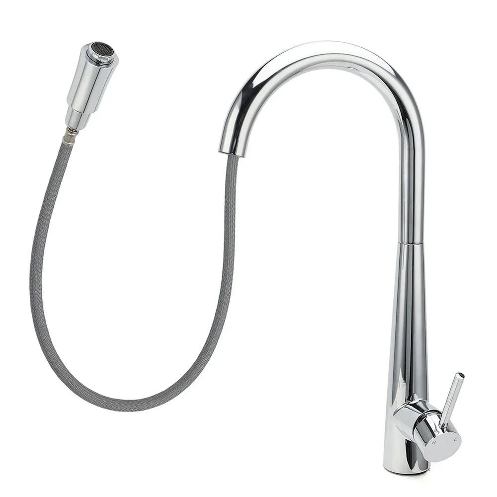 WELS Chrome Pull Out Kitchen Sink Tap Round Basin Mixer Faucet Flexible Spout