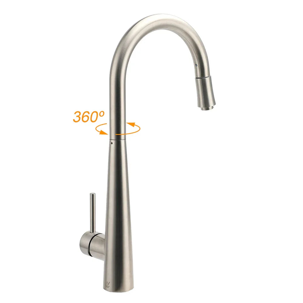 Brushed Nickel Silver Round Pull Out Kitchen Sink Tap Mixer Faucet Spout Outlet