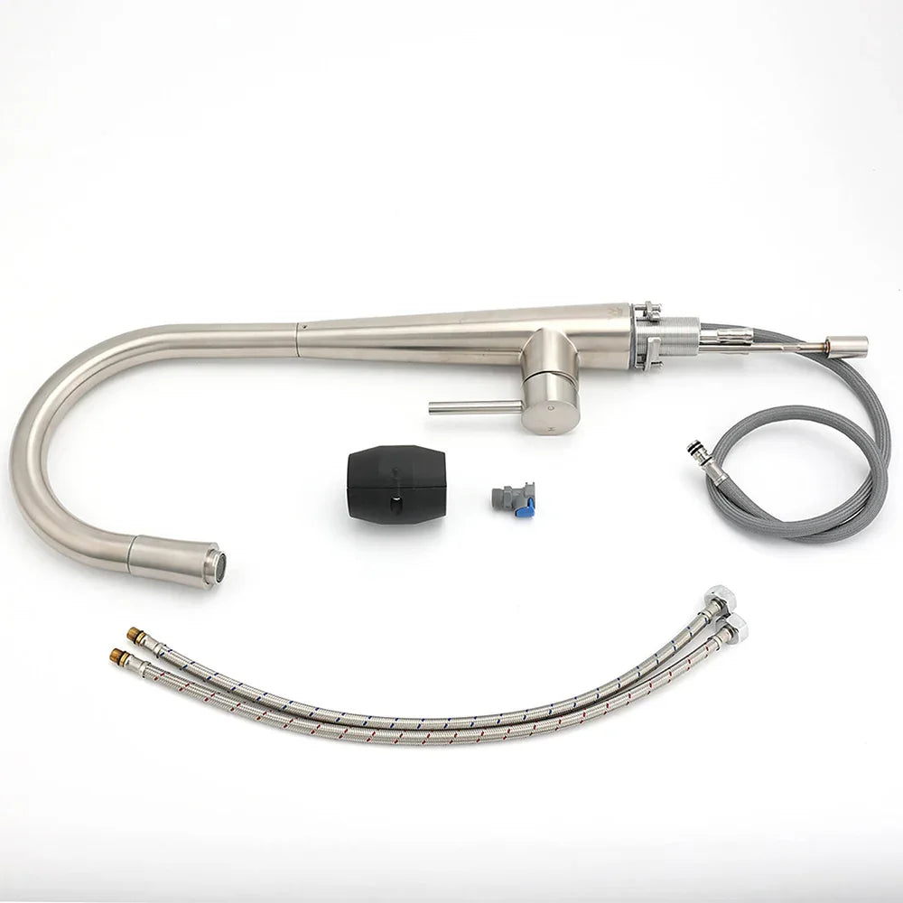 Brushed Nickel Silver Round Pull Out Kitchen Sink Tap Mixer Faucet Spout Outlet