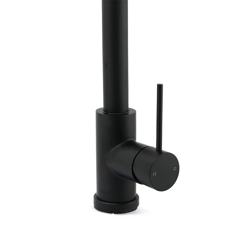 Matt Black Round Pull Out Down Kitchen Sink Tap Laundry Basin Mixer 2 Way Spout