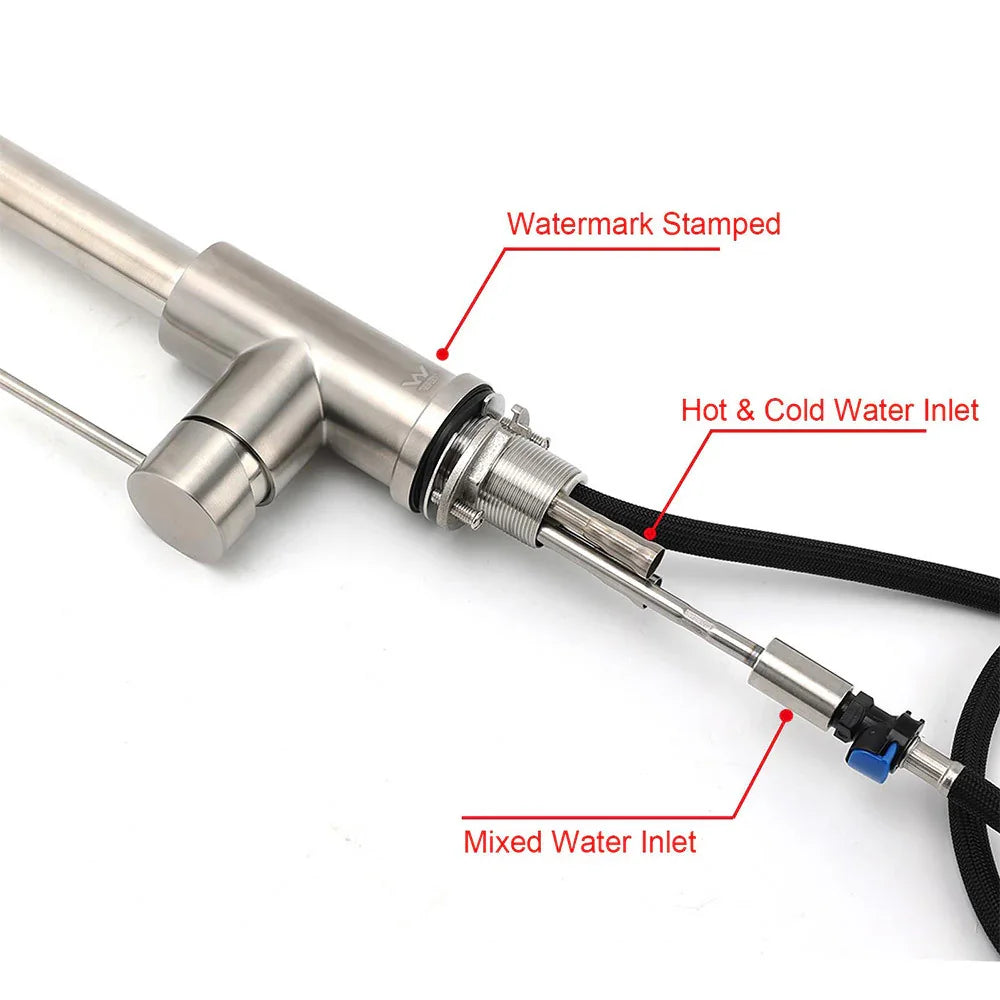 Brushed Nickel 2 Way Spray Kitchen Mixer Tap Pull Out Sink Laundry Swivel Faucet