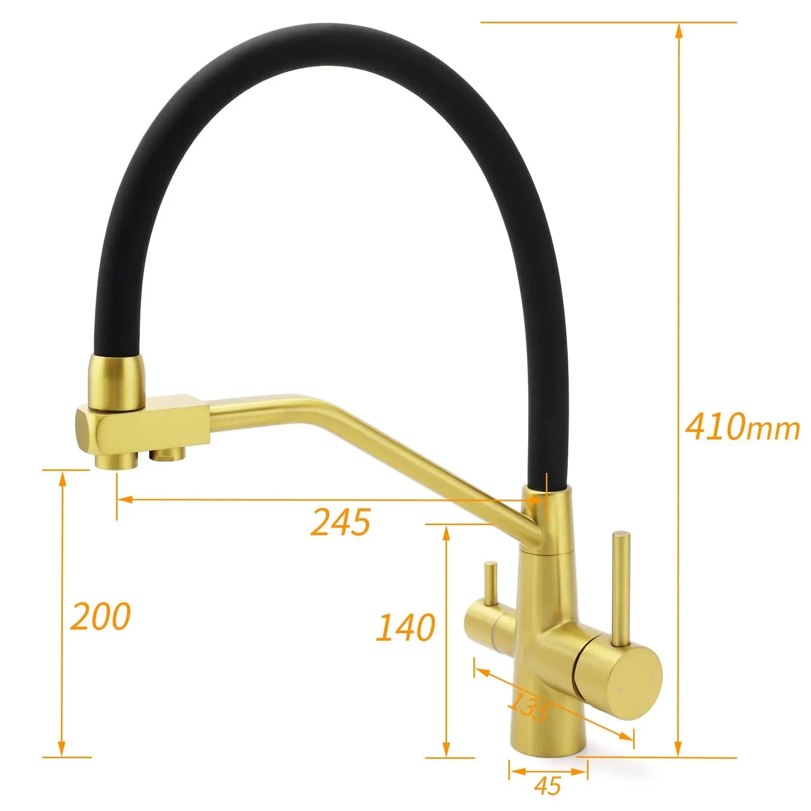 WELS Brushed Gold 3-Way Pure Drink Water Kitchen Mixer Sink Tap Pull Out Spout