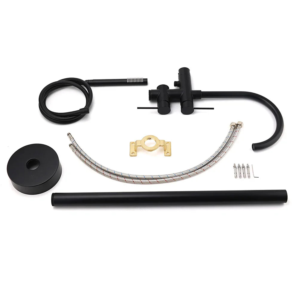 WELS Matt Black Bathtub Filler Free Standing Mixer Faucet Tap Spout HandHeld Set