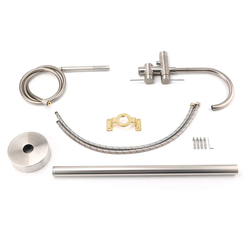 WELS Brushed Nickel Stainless Steel Free Standing Mixer Faucet Tap Spout Handset