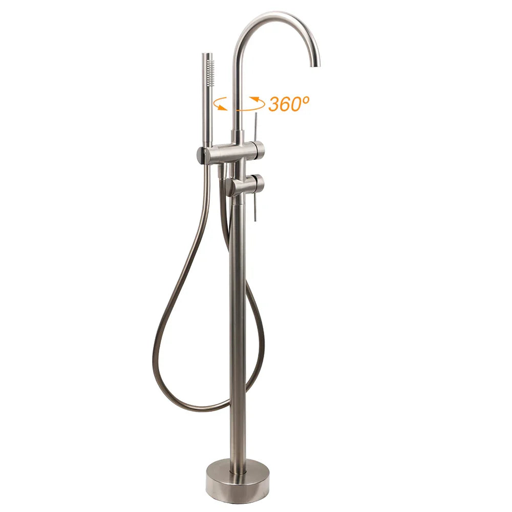 WELS Brushed Nickel Stainless Steel Free Standing Mixer Faucet Tap Spout Handset