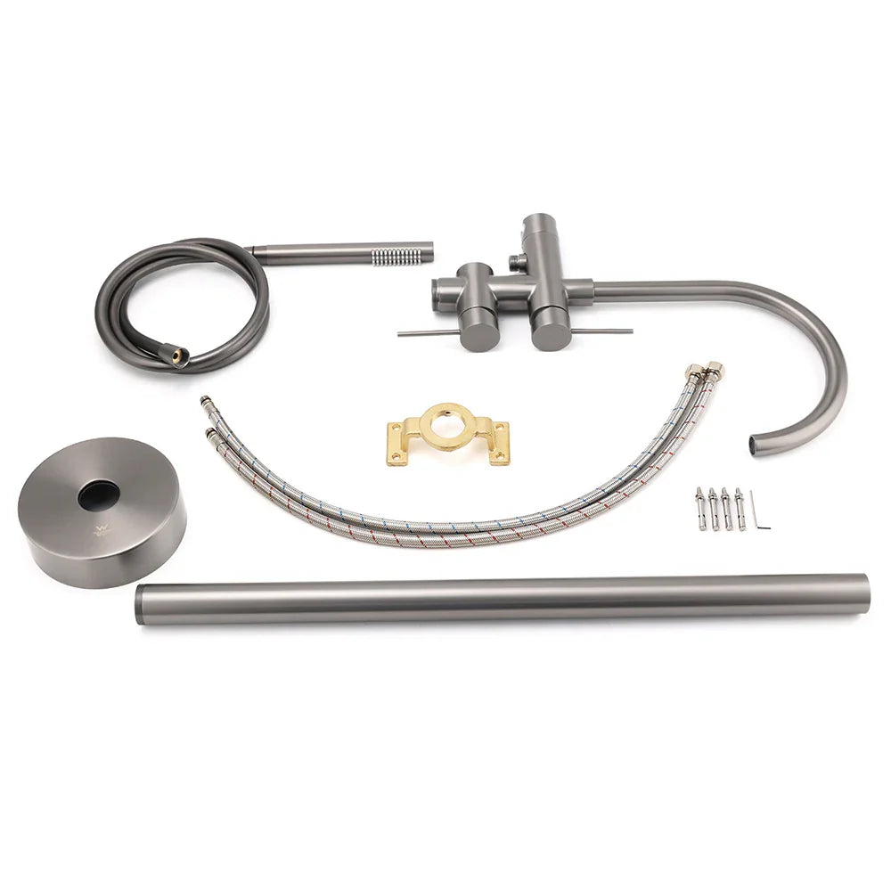 Gun Metal Bathtub Mixer Tap Free Standing Faucet Spout With Handheld Shower Set