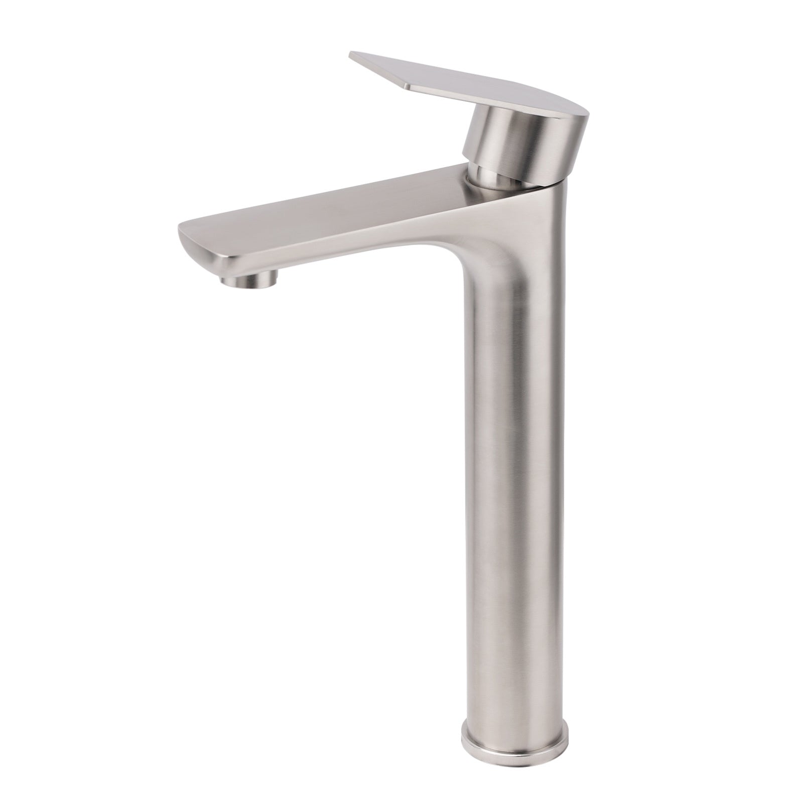 Brushed Nickel Rounded Edge Tall Basin Mixer Kitchen Vanity Faucet Tap Spout Set