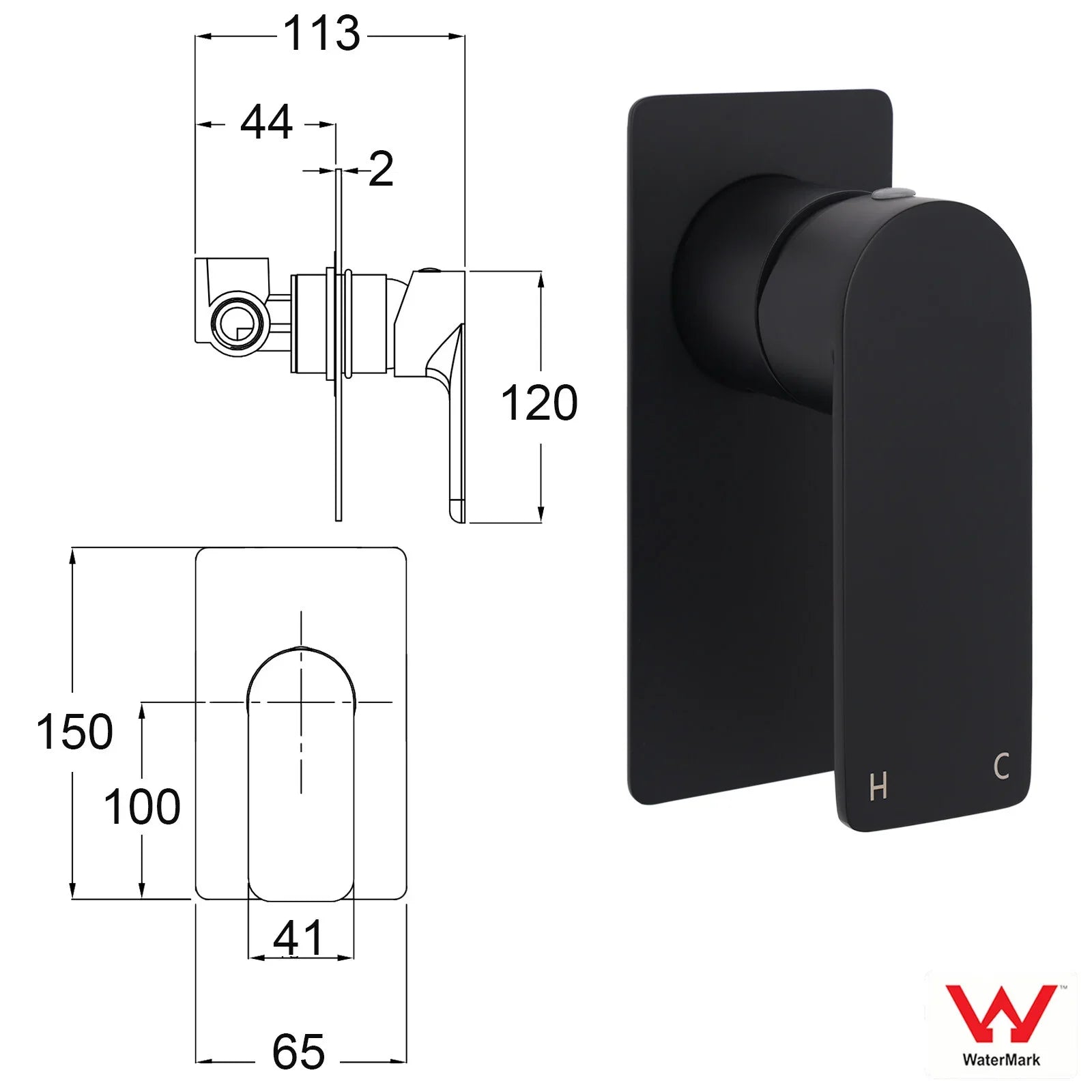 Matte Black Rectangle Shower Mixer Hot Cold Control Tap 35mm Ceramic Cartridge