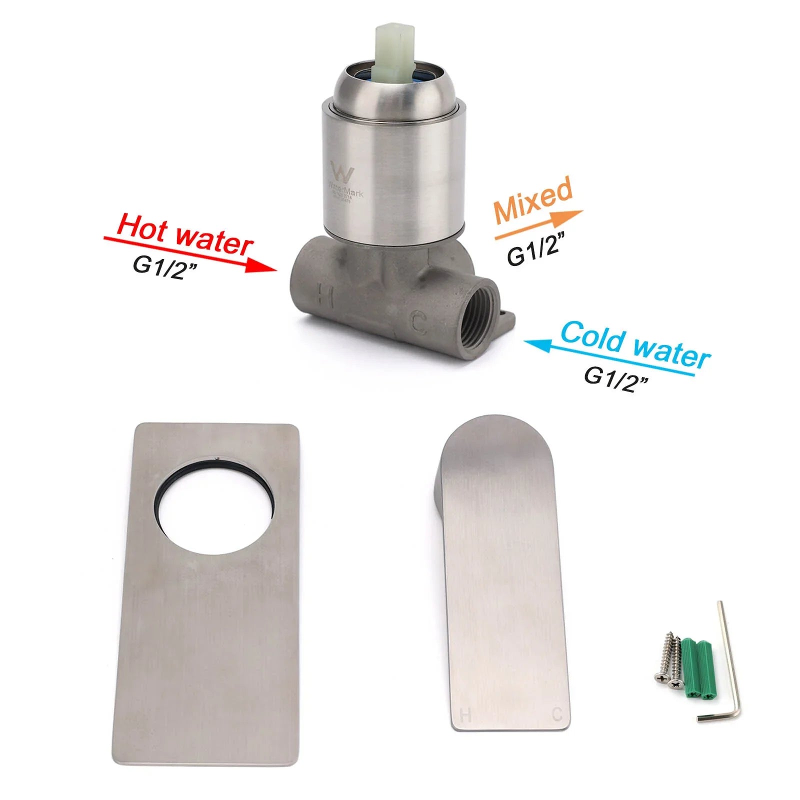 Brushed Nickel Bathroom Flat Lever Handle Shower Mixer Hot Cold Water Tap Valve