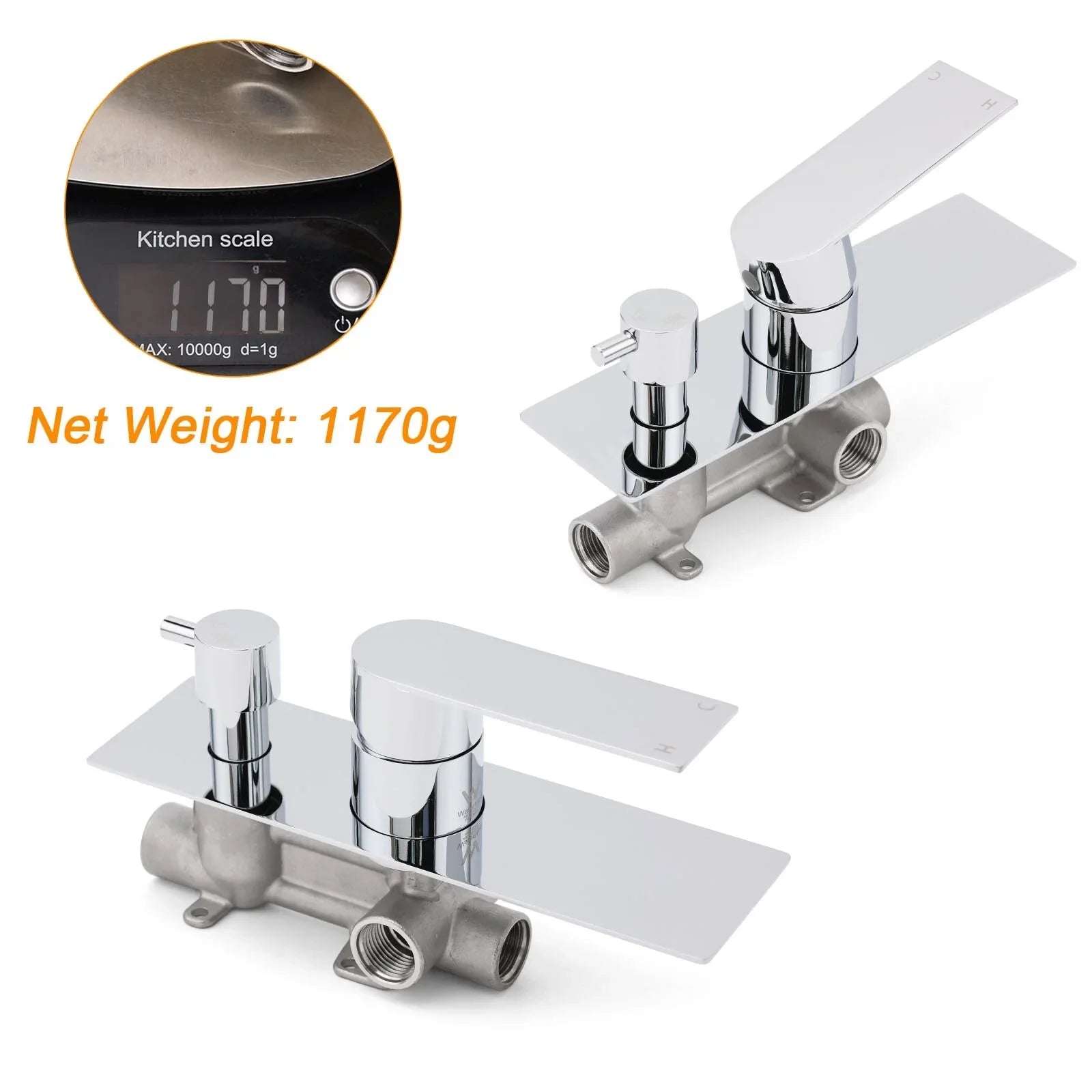 Watermark Chrome Square Shower Mixer Diverter Tap Valve For Shower Combo Spout