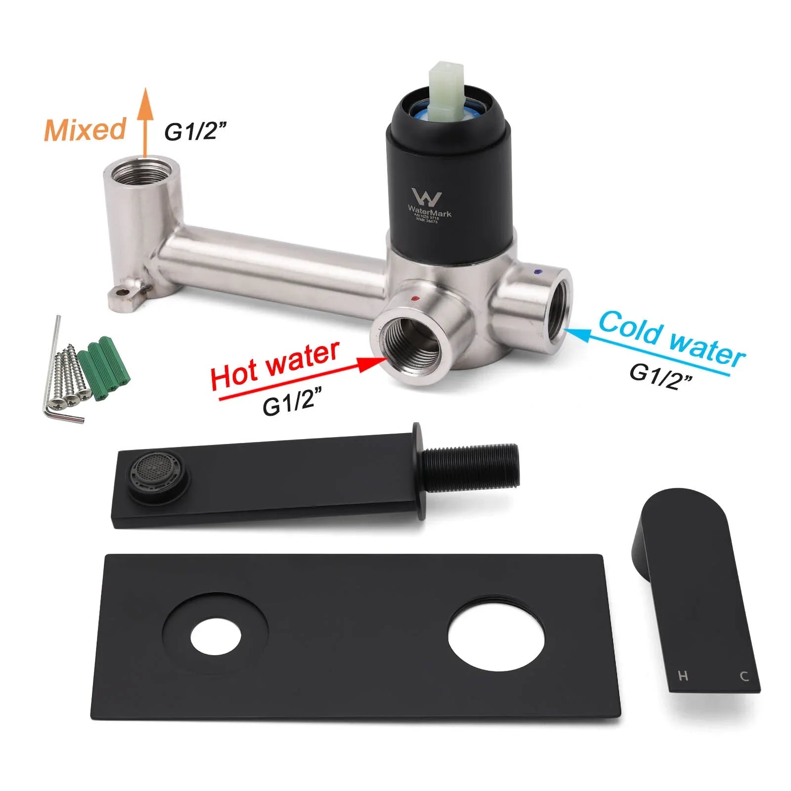 Matte Black Basin Mixer Bathroom Vanity Faucet Wall Mounted Tap Slim Flat Spout
