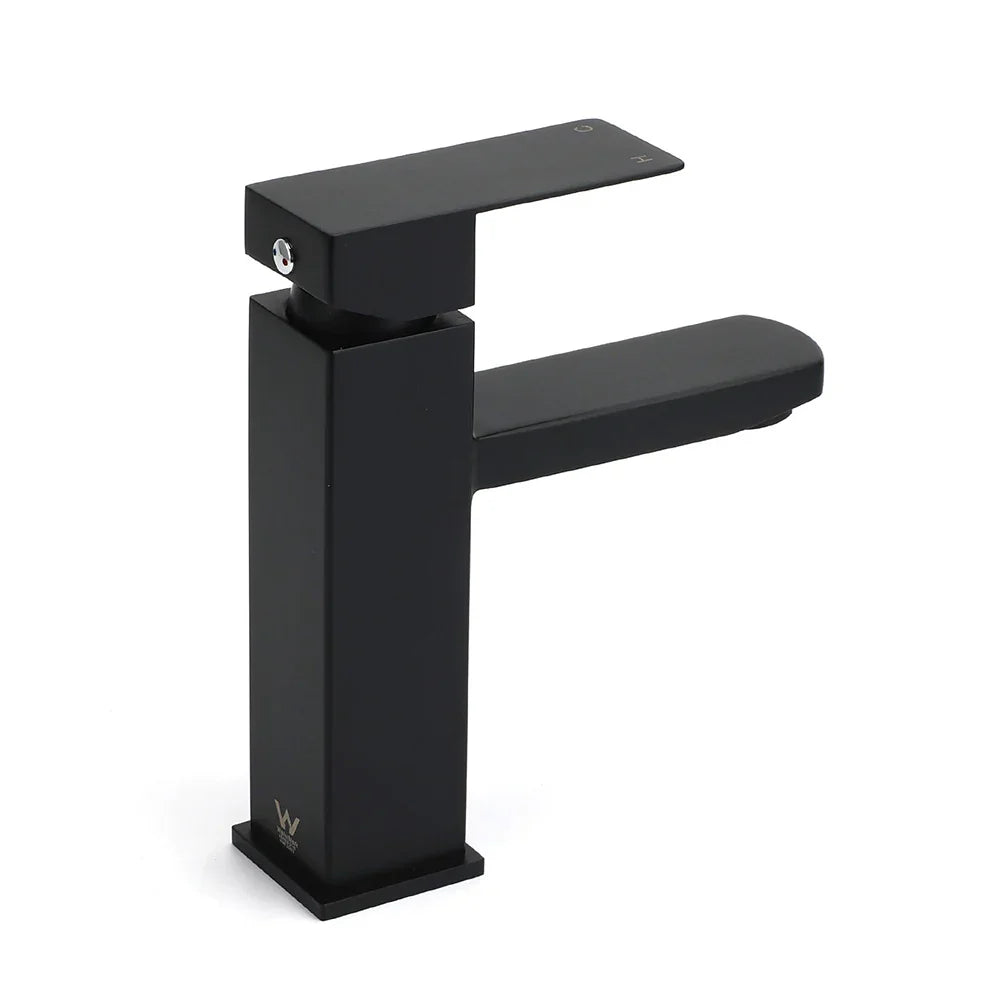 WELS Classic Square Matt Black Basin Mixer Vanity Laundry Sink Faucet Tap Outlet